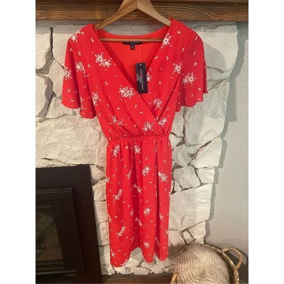 One Clothing Womens Red White Floral Print Wrap Dress Size Small - Picture 1 of 5